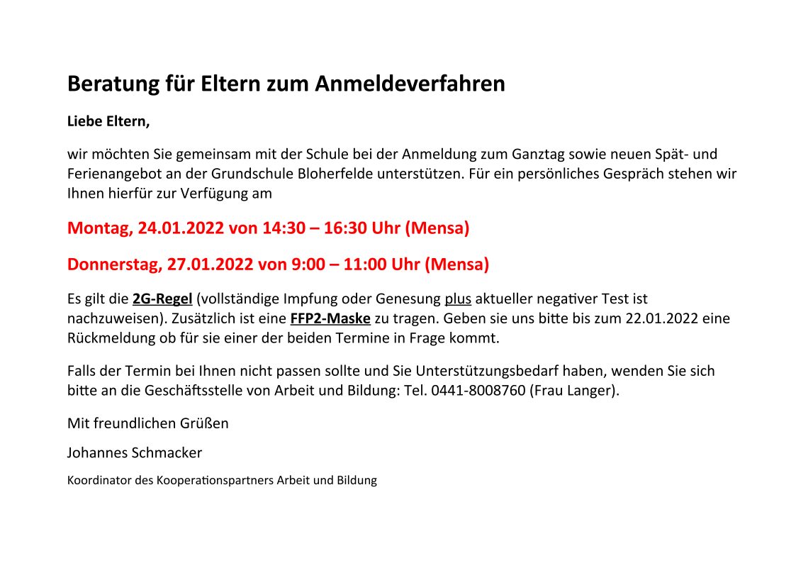 GT-Anmeldung – Grundschule Bloherfelde